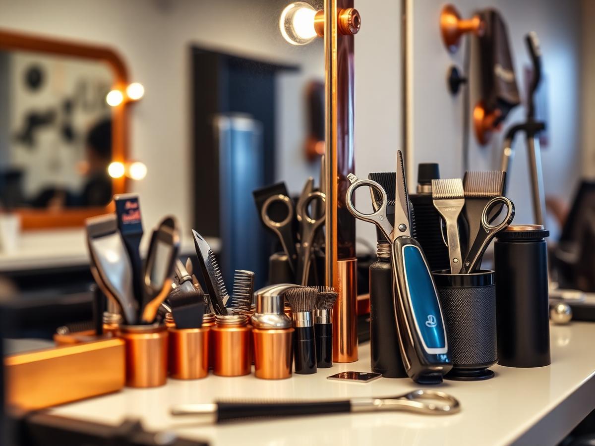 Styling station with clippers, scissors and combs